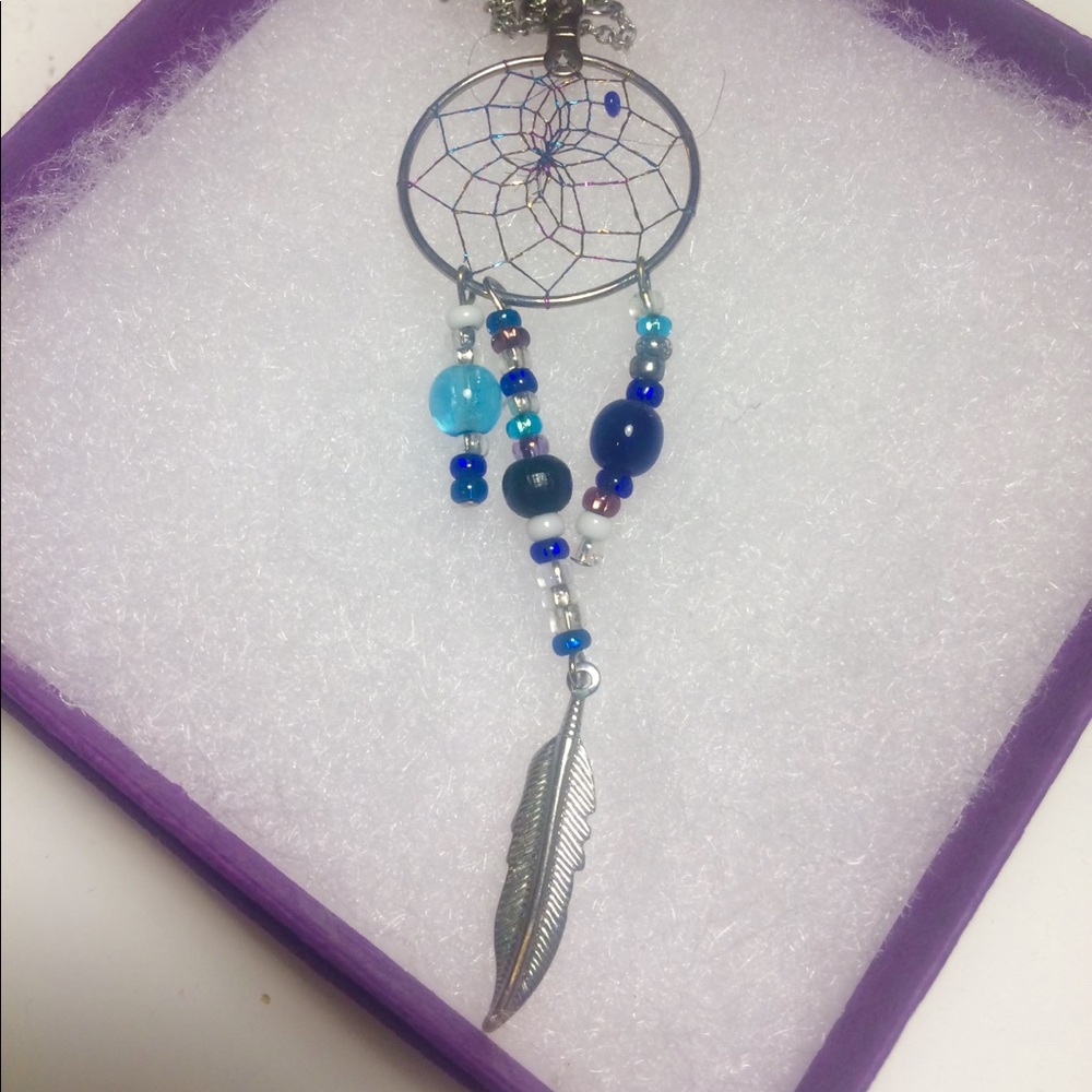 Silver Dreamcatcher Beaded Dangle Necklace